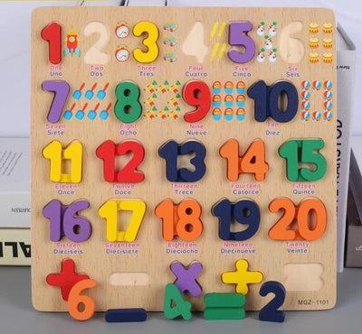 Tableau alphabet 3D avec image imprimée, lettres majuscules, minuscules, chiffres et formes - Combo 4 en 1