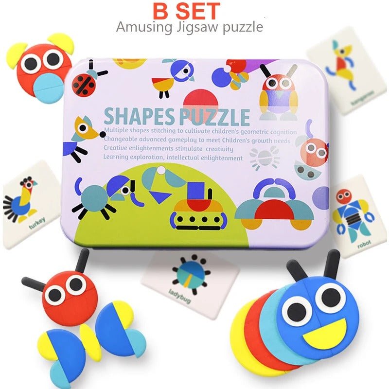 3D Jigsaw Puzzle Montessori Wooden Toys 2 in 1 Shapes Puzzle