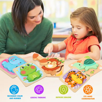 MiniMind™ Wooden Chunky Puzzle Set - Montessori Learning Toys for Toddlers