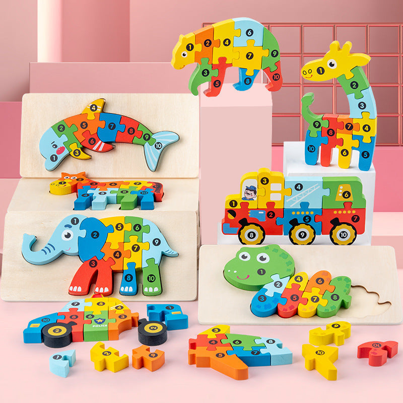 Children's Educational Toys Wooden Animal Traffic Shape Matching 3d 3d Puzzle Model
