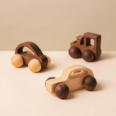 Fidtoy Wooden Car Set for Toddlers – 3 Piece Baby Push and Roll Toy Cars