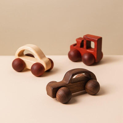 Fidtoy Wooden Car Set for Toddlers – 3 Piece Baby Push and Roll Toy Cars