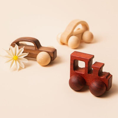 Fidtoy Wooden Car Set for Toddlers – 3 Piece Baby Push and Roll Toy Cars