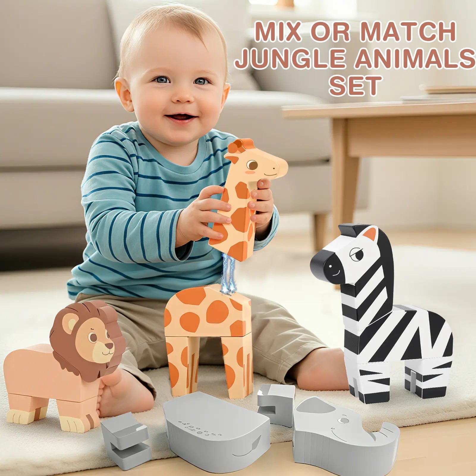 Fidtoy 16PCS Magnetic Mix & Match Jungle Animals for Ages 1–5