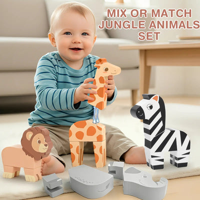 Fidtoy 16 pièces Animaux de la jungle magnétiques à assembler pour les 1-5 ans