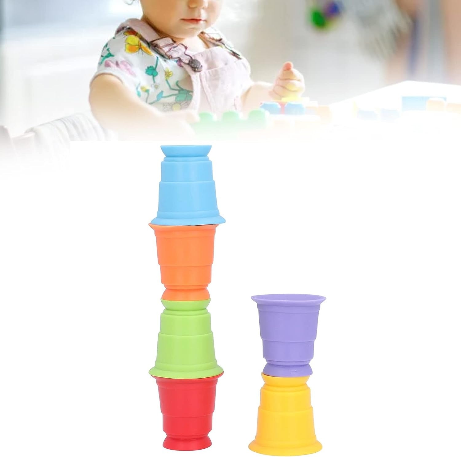 Colorful Soft Rubber Stacking Cups - 6 pieces