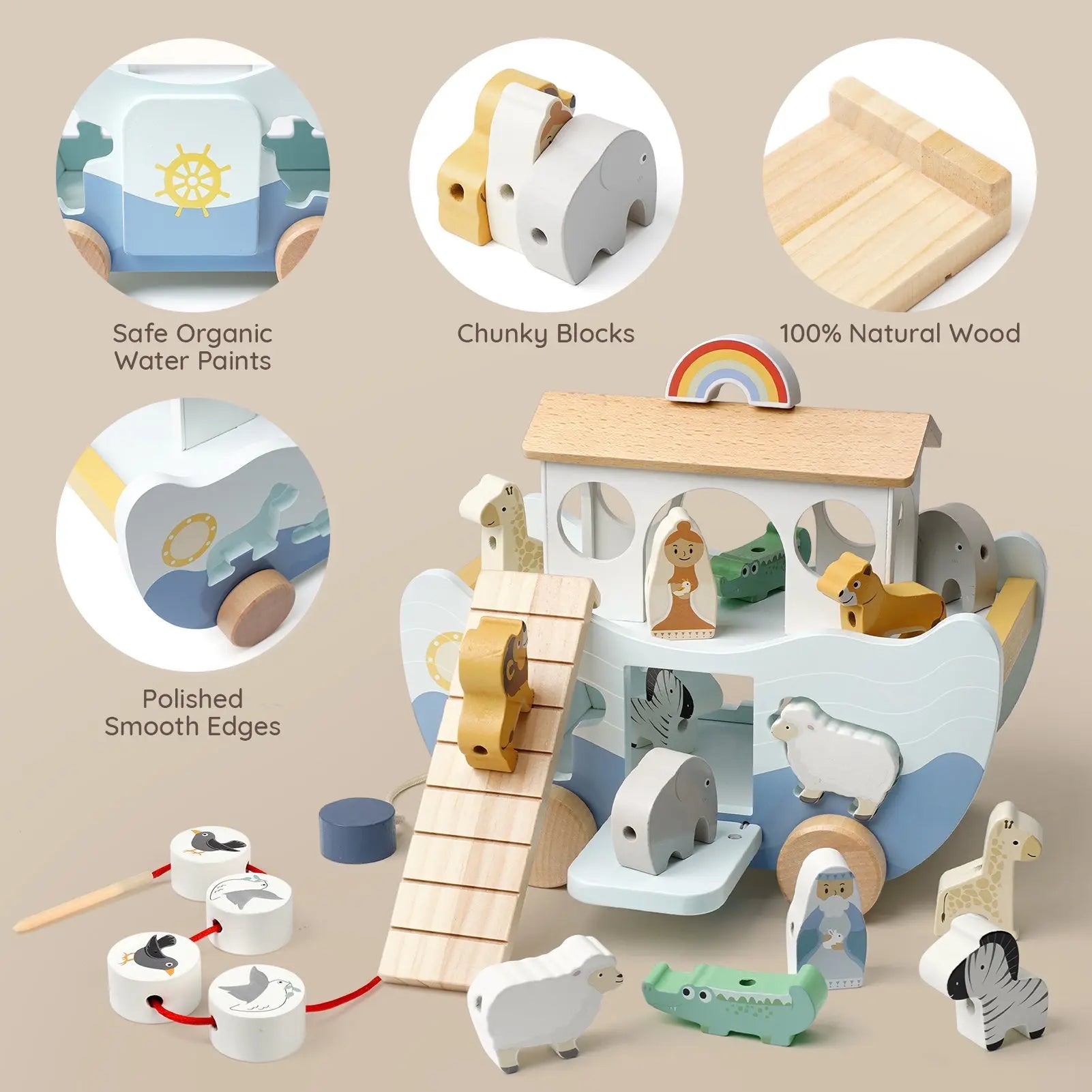 Wooden Noah's Ark Toy | Montessori Faith-Based Play Set for Toddlers