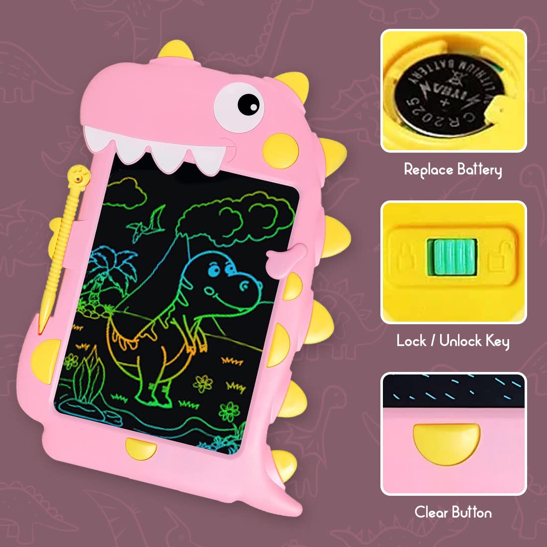 Multicolor Dinosaur Writing Tablet for Kids 8.5 inches - Random Color