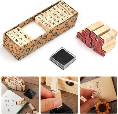 Number & Letters Wooden Stamp with Inkpad Set - 40 Pieces
