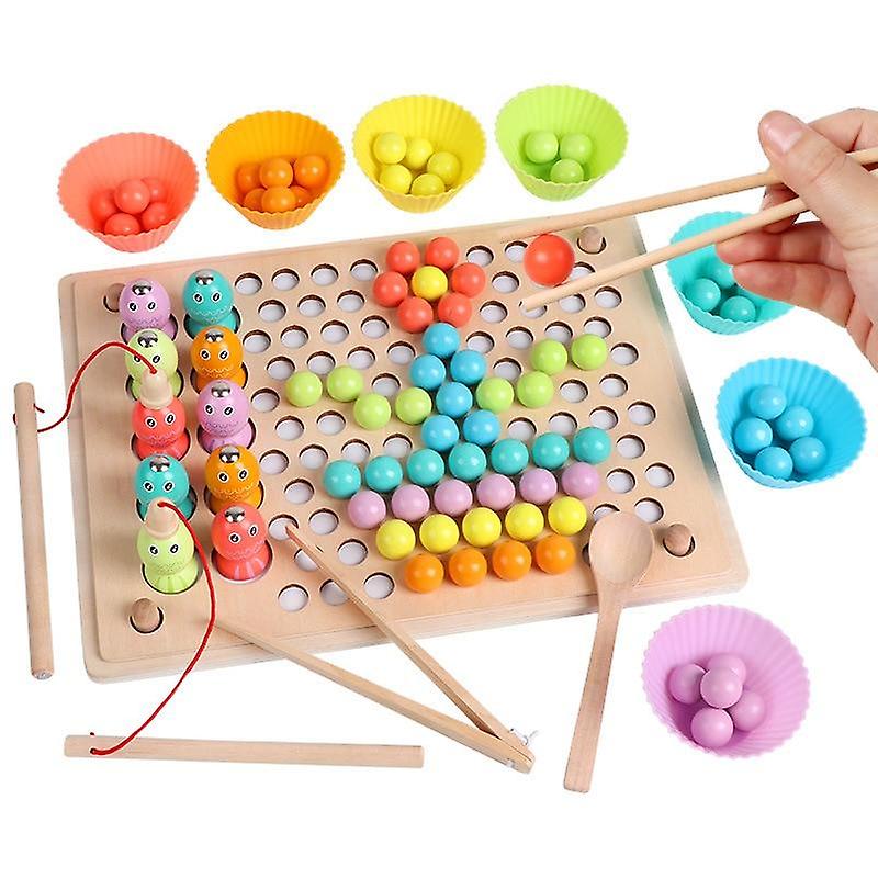 3 in 1 Wooden Magnetic Fishing with Colorful Bead Holder Set