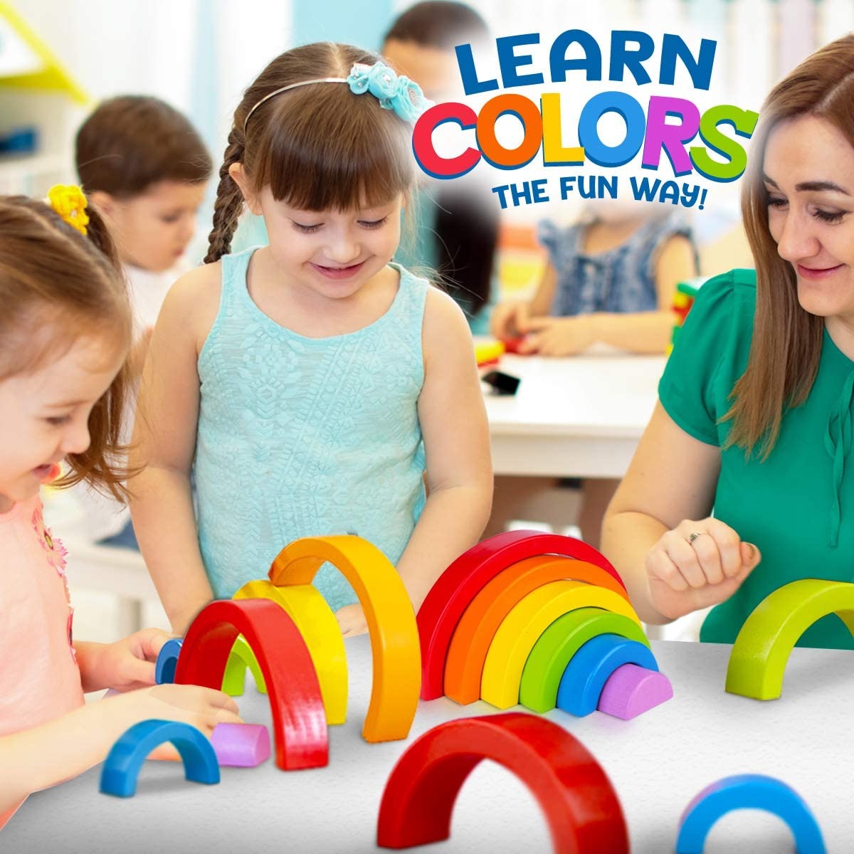 Wooden Small Rainbow Stacking Blocks - 7 Pieces - 941