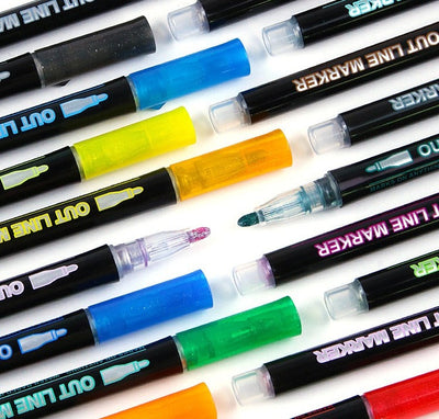Colorful Outline Gel Markers Non Toxic - 12 Pieces