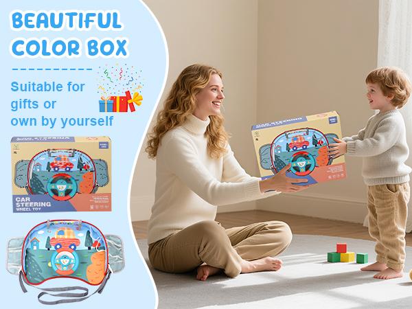 Kids Steering Wheel Toy with Lights and Music Interactive Driving Simulation Playset for Toddlers, Travel Entertainment with Horn and Gear Shift Fun Gift for Boys Girls