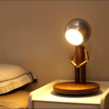 Wooden Robot Lamp