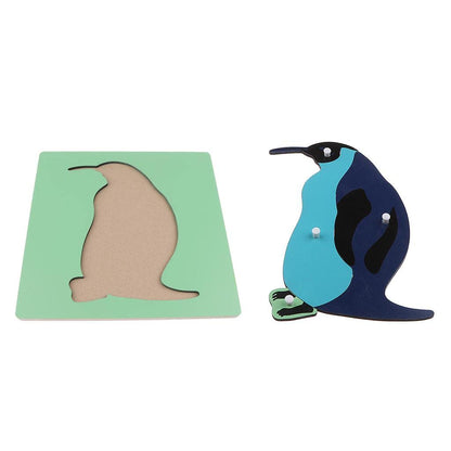 Montessori Wooden Animals Jigsaw Puzzle Panel Kids Baby Toys Penguin