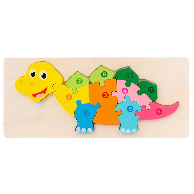 Fidtoy 3D Wooden Dinosaur Puzzle Board, Wooden Animal Board for Toddlers, Preschool Dino Matching Puzzle, Fine Motor and Color Recognition Toy Ages 2-6