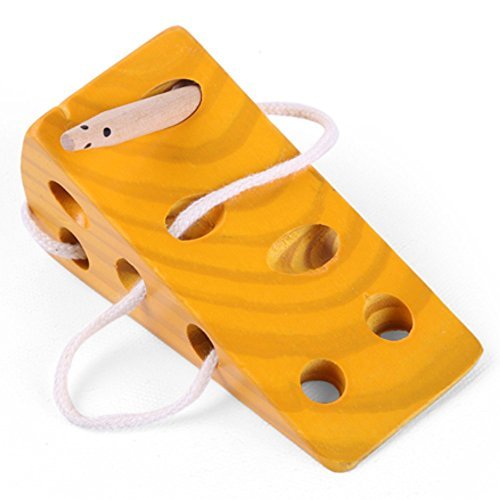 Wooden Cheese Activity Toy for Baby and Kids, Lacing Game for Montessori Preschool Children, Mouse and Cheese String Educational Puzzle Good for Travel and Home Play, Perfect for Boys and Girls 2 & Up