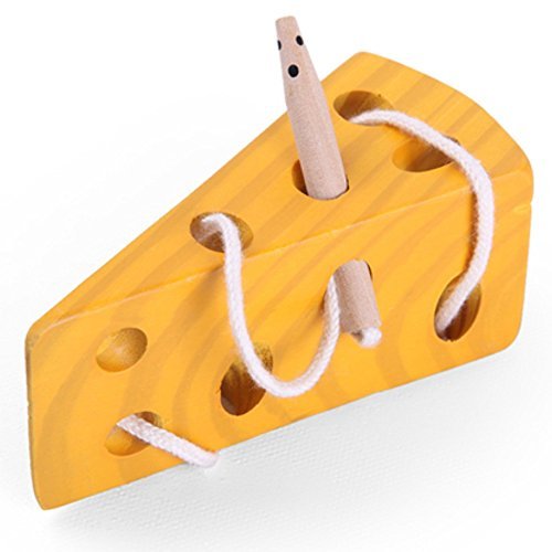 Wooden Cheese Activity Toy for Baby and Kids, Lacing Game for Montessori Preschool Children, Mouse and Cheese String Educational Puzzle Good for Travel and Home Play, Perfect for Boys and Girls 2 & Up