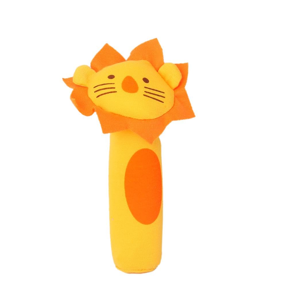 Fidtoy Soft Sound Animal Hand Bells Plush Squeeze Rattle for Babies, Lion Fabric Sound Stick with Gentle Rattle Sound, Yellow Orange Plush Sensory Toy for Newborn and Infant Play