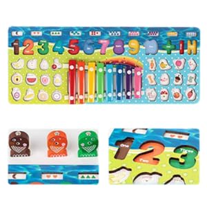 MontyMaestro - Wooden Busy Board with Number Puzzle for Kids Fishing Game Animal Puzzle Animal Food Puzzle Xylophone for Kids_ Activity Toy for Kid Early Educational Toy for Age 1-4 Years