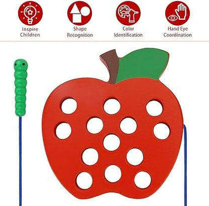 MontyMaestro - Wooden Caterpillars Eat Fruit Threading Toy_4 in 1 Lacing Activity Toy in A Box Montessori Game_Early Educational Toys_Caterpillar Game_Threading Toy (Multicolour [ 3+])