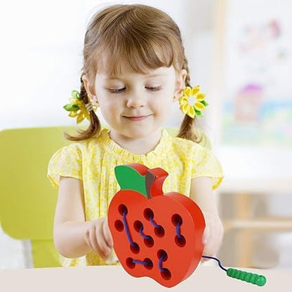MontyMaestro - Wooden Caterpillars Eat Fruit Threading Toy_4 in 1 Lacing Activity Toy in A Box Montessori Game_Early Educational Toys_Caterpillar Game_Threading Toy (Multicolour [ 3+])