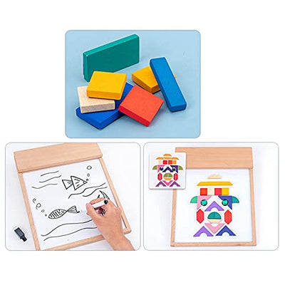 Fidtoy Wooden Magnetic Drawing Puzzle Board for Kids Creative Doodle Cards Fine Motor Toy Age 2-6