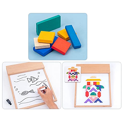 Fidtoy Wooden Magnetic Drawing Puzzle Board for Kids Creative Doodle Cards Fine Motor Toy Age 2-6