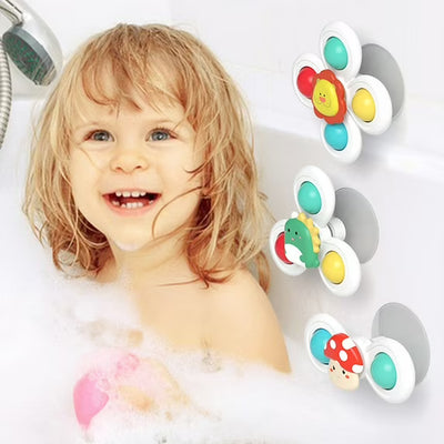 Fidtoy Suction Cup Spinner Sensory Toy 3 Pieces for Kids Ages 2-6, Montessori Spinning Fidget Toys with Strong Suction Cups, Bath and Tabletop Fine Motor Toys for Hand Eye Coordination