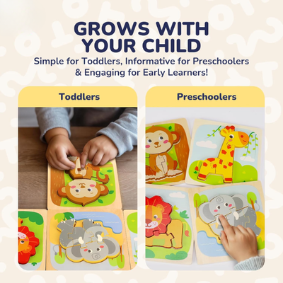 Jeu de Puzzles en Bois Épais MiniMind™ - Jouets d'Apprentissage Montessori pour Tout-Petits