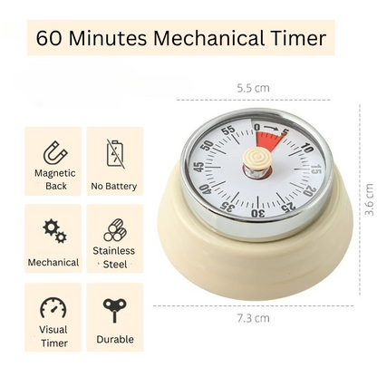 Visual Countdown Round  60 Minute Timer Mechanical Magnetic Kitchen Timer