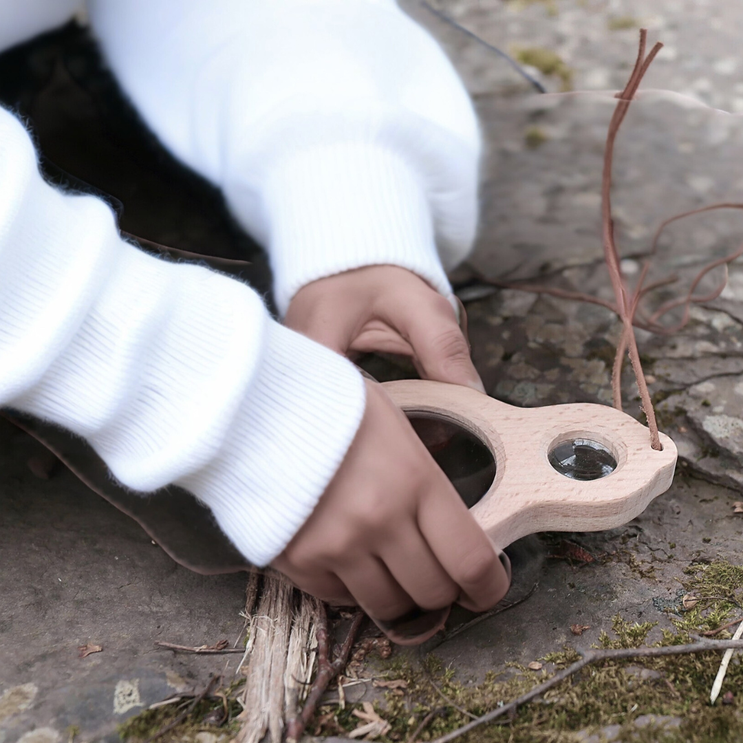 Dual Magnifier Glass Sensory Tools Outdoor Wooden Magnifying Glass
