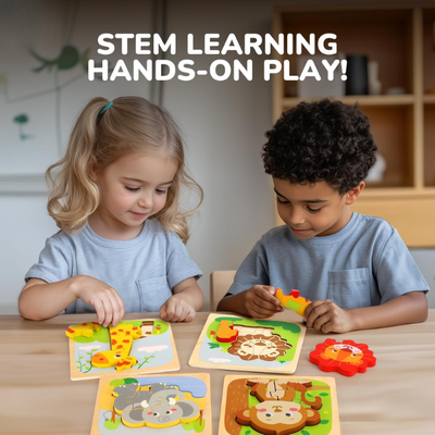 Jeu de Puzzles en Bois Épais MiniMind™ - Jouets d'Apprentissage Montessori pour Tout-Petits