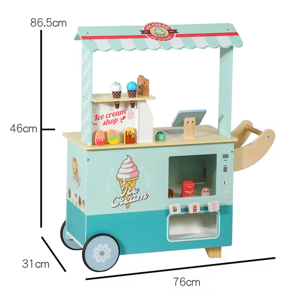 Wooden Ice Cream Cart for Kids | Pretend Play Dessert Shop with Wheels & Cash Register (3–7 Years)