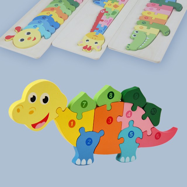 Fidtoy 3D Wooden Dinosaur Puzzle Board, Wooden Animal Board for Toddlers, Preschool Dino Matching Puzzle, Fine Motor and Color Recognition Toy Ages 2-6