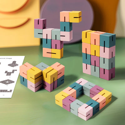 Blocs de construction 3D, jouets de ficelle de cubes de puzzle pour enfants, cubes de blocs de construction polyvalents