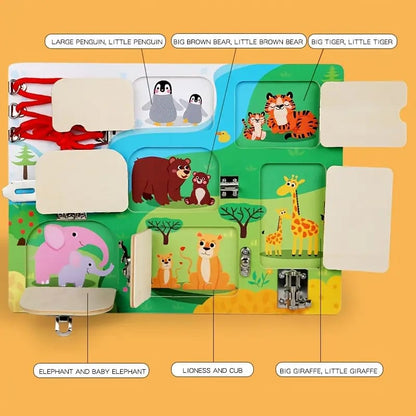 Wooden Animal Door Lock Activity Busy Board - 002