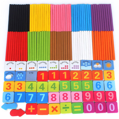 Jouets Montessori 4 en 1 en bois pour tout-petits - Bâtonnets de comptage de mathématiques, chiffres magnétiques