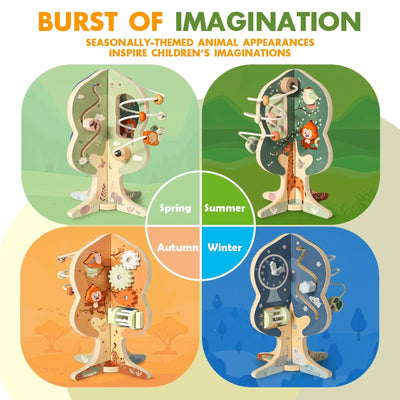8-in-1 Tree-Themed Learning Cube for Toddlers - Montessori Educational Toy
