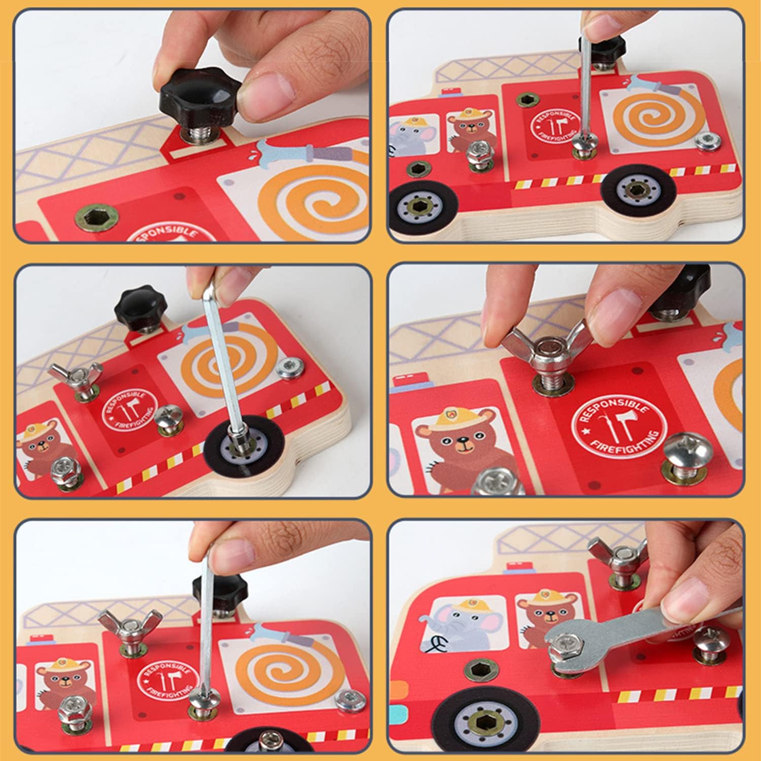 Wooden Montessori Disassembly Fire Truck Screw Board - 069