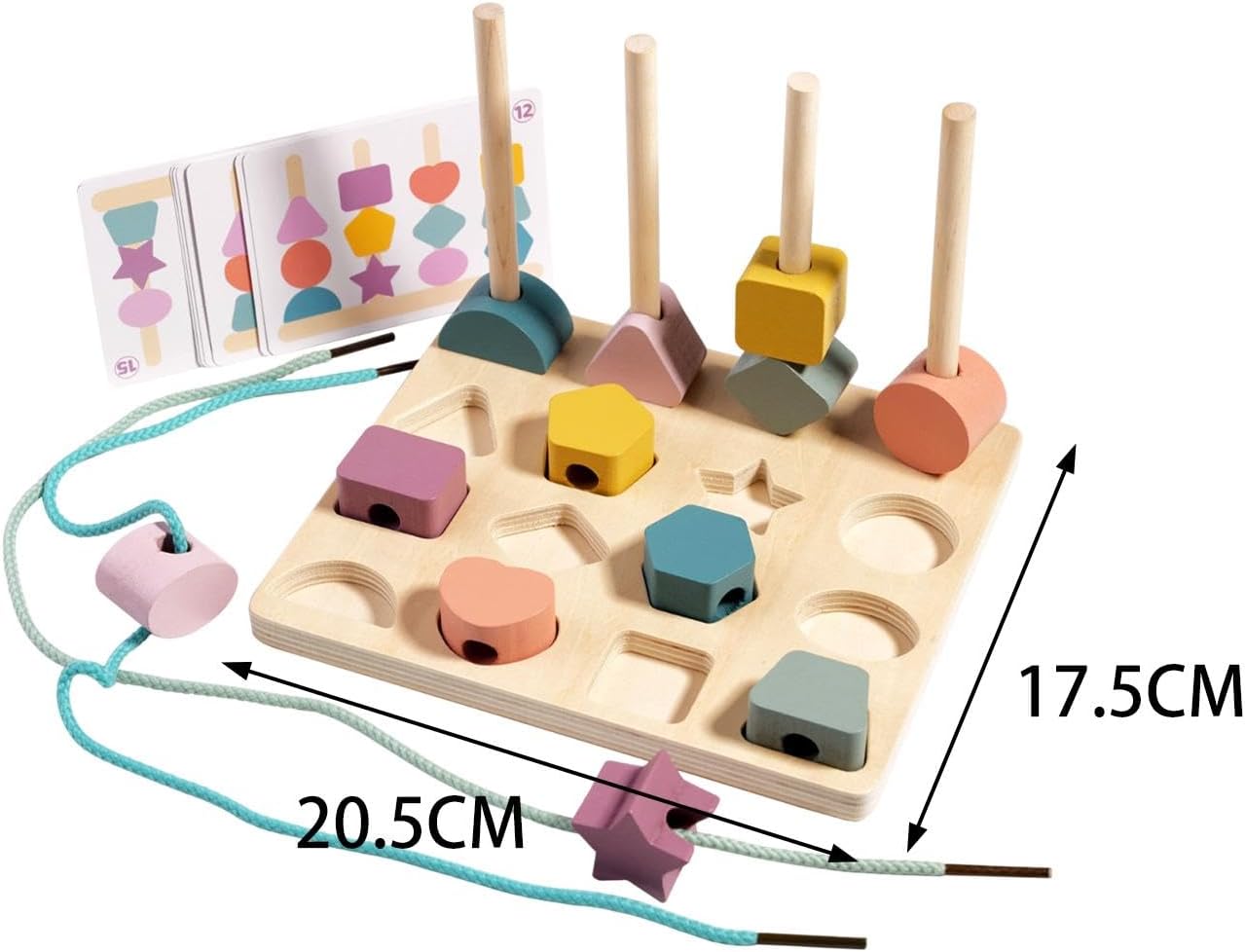Wooden Montessori Shapes Stacking Sequence with Lacing - 194