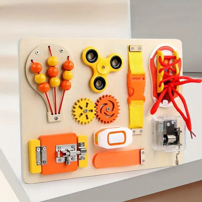 Wooden Hot Air Balloon Gear 9 Function Busy Board Sensory Activity