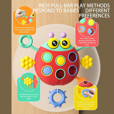Cute Colorful Ladybug String Pull Sensory Rattle - 368