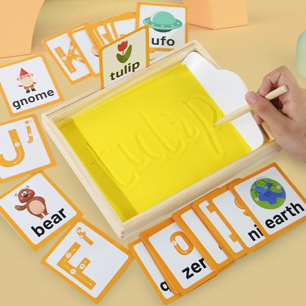 Kit Montessori de traçage préscolaire avec plateau de sable en bois - 557