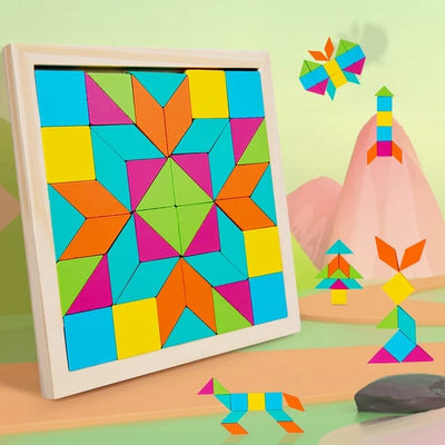 Wooden Geometrical Shapes Pattern Tangram Puzzle - 533