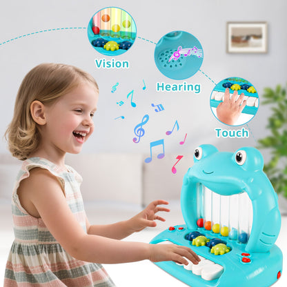 Blowing Ball Frog Piano Toy for Toddlers, Educational Musical Keyboard with Lights & Sounds, Early Learning Development Toy with Color Balls and Piano Keys for Boys & Girls Ages 18+ Months