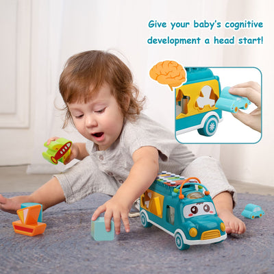 Autobús Clasificador de Formas Musical Fidtoy para Niños Pequeños de 12 Meses en Adelante