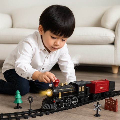 Battery-Powered Train with Smoke Effect, Light & Sound – Jackie’s Kids Track Set