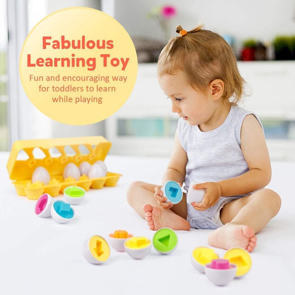 Jeu d'œufs à emboîter pour l'apprentissage des couleurs et des formes - 12 pièces - XB4