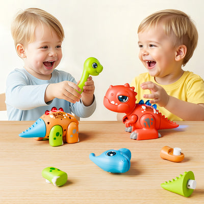 Juego de juguetes armables de dinosaurios Fidtoy con luces y sonidos para niños pequeños